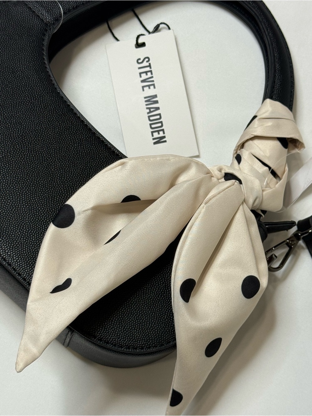 Steve Madden Black Crescent Mini Bag with Polka Dot Scarf - Picture 2 of 7